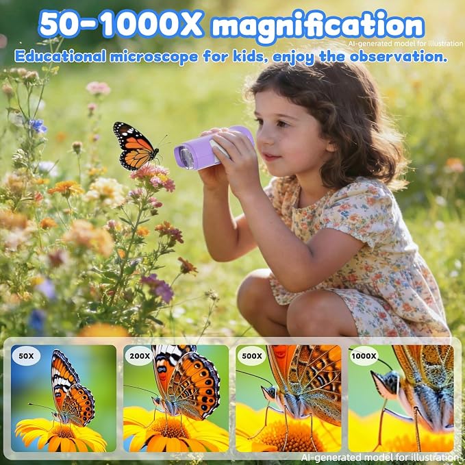 1000X Handheld Microscope for Kids: Pocket Digital Microscope with 1080P&2.0''IPS Screen&Photo/Video - Portable Edu Science Kits for Girls Boys - STEM Toys Birthday Gifts Ages 3-6 6-12(Purple)
