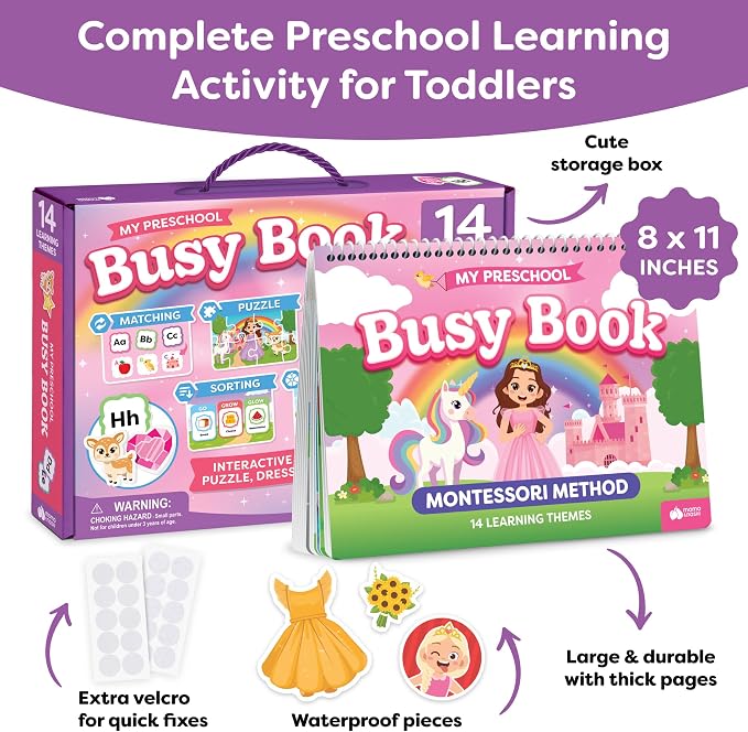3 Year Old Girl Gifts - Montessori Busy Book For Toddlers 3-5, 4 Year Old Girl Birthday Gifts, Princess Dress Up Unicorn Toys for Girls - Preschool Learning Activities, Toddler Travel Toys for Girls
