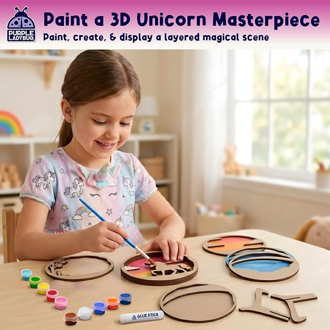 Unicorn 3D Painting Kit for Kids - DIY Wooden Painting Crafts for Kids, Unicorn Craft Set, 7 8 9 10 Year Old Girl Birthday Gifts, Girls Crafts Ages 6-8, Arts and Craft for Kid Ages 8-12