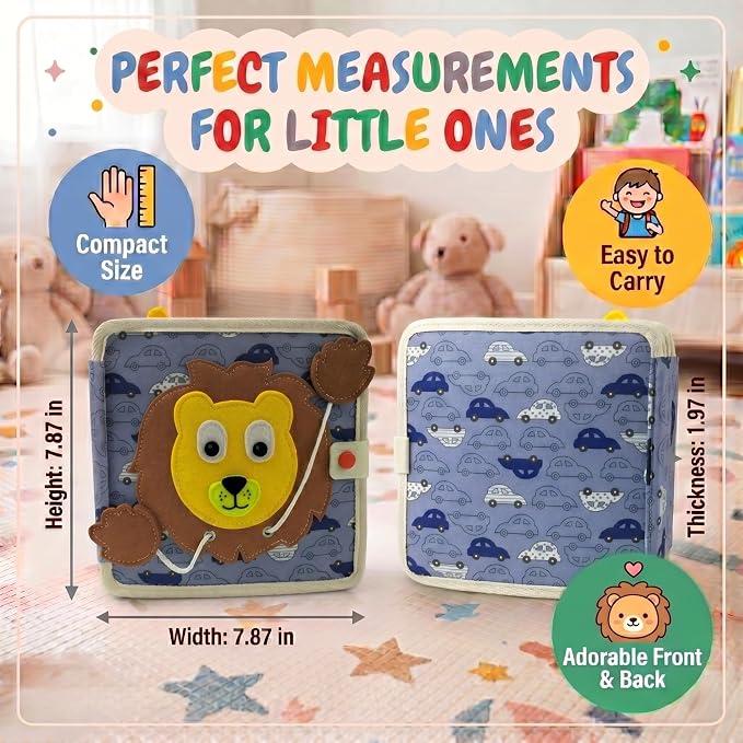 LUMS Busy Book for Toddlers 1-3 - Montessori Busy Board, Toddler Activity Book Ages 2-4, Felt Quiet Sensory Learning Travel Toy for 1 Year Old, Car & Airplane Rides