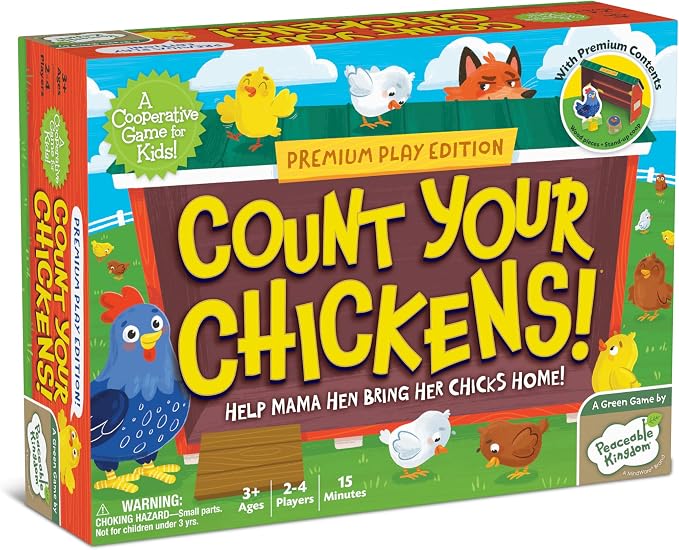 Peaceable Kingdom Count Your Chickens Cooperative Game, Premium Edition | Premium wood edition of the award-winning cooperative counting game—gather the chicks together. Builds early math, ages 3+