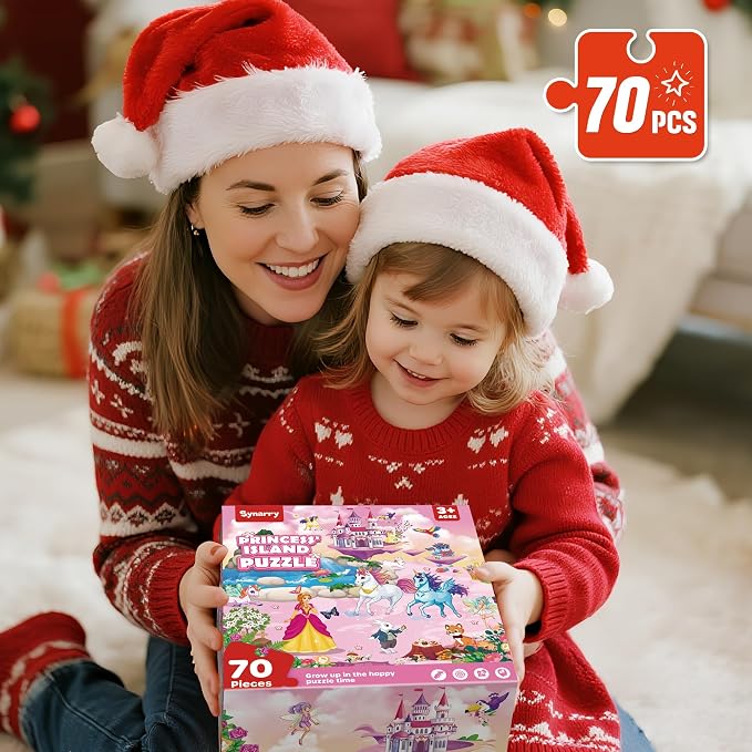 SYNARRY Unicorn Princess Mermaid Fairy Floor Puzzle for Kids Ages 3-5, Large 70 Piece Wooden Puzzle for Kids Ages 4-6, Preschool Toys Gifts for 3 4 5 6 7 8 Years Old Boys Girls Children | Large 70-Piece Puzzle for Kids Ages 4-6, Unicorn Princess Mermai...