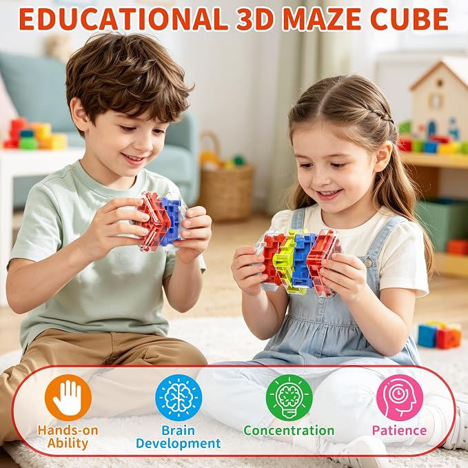 Infowush 2-in-1 Fidget Spinners Maze Cube - Fidget Toys for Kids & Adults | 3x5 Cube, Stress Relief Sensory 3D Brain Teaser Puzzle Cube, Board Game, Travel Toy, Birthday Gift for Boys Girls Ages 3 & Up