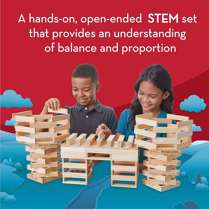 MindWare KEVA Structures 400 Plank Wooden Building Blocks Set - Includes 400 Pine KEVA Planks, Canvas Storage Bag and Full-Color Idea Book