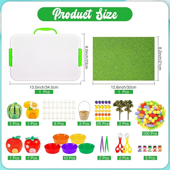 Cinrobiye 160 Pcs Fruit Learning Activity Set, Fruit Sorting Game with Pineapple, Strawberry, Lemon, Watermelon for Fine Motor Activities, Preschool Classroom Learning, Healthy Food Education & STEM