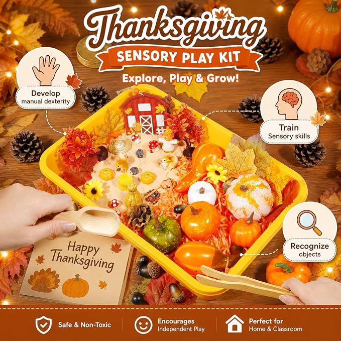 Bbiamsleep Thanksgiving Fall Sensory Bin, 76 Pcs Fall Sensory Bin Items | Thanksgiving Sensory Bin Items, Fall Sensory Kit with Accessories