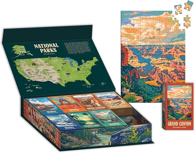 RoseArt - National Parks Jigsaw Puzzle Box Set - 16 Mini Puzzles, 100 Pieces Each - Colorful Puzzle Gift Set for Adults