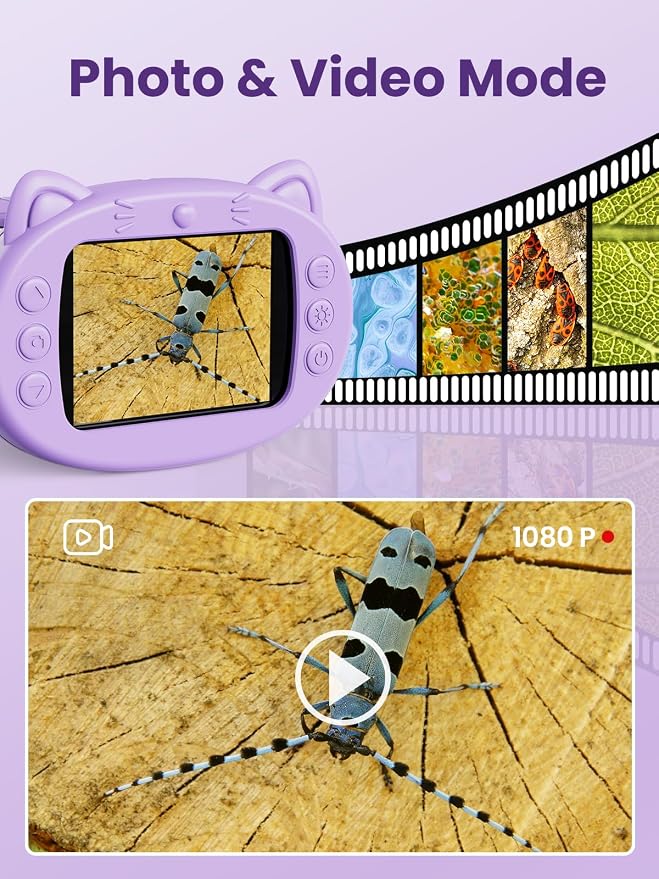 Microscope for Kids, 2.4 Inch Digital Microscope with 1000X Magnification, Handheld Camera Mini Pocket Magnifying Glass, Educational Birthday Gifts Toys for Ages 3+, Purple