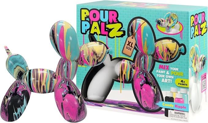 DIY Paint Pouring Kit – 1 XL Balloon Dog, 4 Acrylic Pour Paints, Mixing Cups & Tools, Create Unique Marbled Art, Fun Hands-On Craft Kit for Kids & Adults, Candy Ripple, Ages 5+