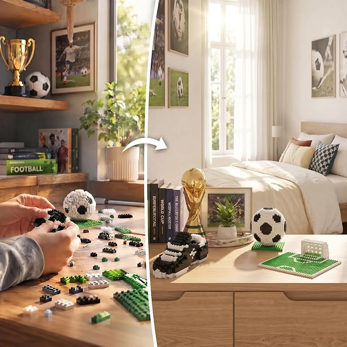 Soccer Ball Building Blocks Set, STEM Model Kit for Adults & Teens, Football Desk Decor Gift