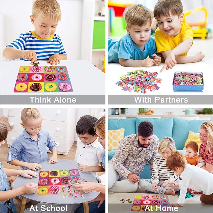 LELEMON Puzzles for Kids Ages 4-6,100 Piece Puzzles for Kids in Metal Box | Donut Puzzle Educational Kids Puzzles Jigsaw Puzzles for Kids Ages 6-8,100 Piece Puzzle Games Toys for Girls and Boys