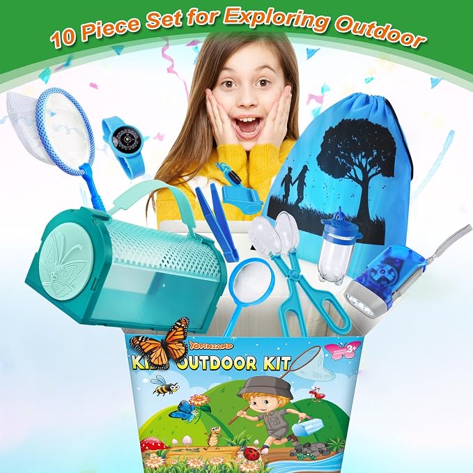 Bug Catcher Kit & Outdoor Explorer Kit for Kids, 10 Pcs Bug Catching Kit | with Toy Cage, Backpack, Flashlight, Outdoor Exploration Toys Gift for Boys Girls 3-12
