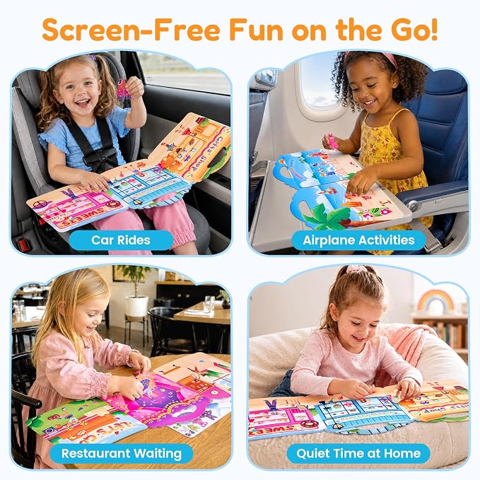 JoyCat Reusable Dress Up Sticker Books, 3-Pack, City Seaside Dreams | 180+ washable stickers, kids car activities, toddler activity, preschool road trip toy, birthday gift for girls ages 3-5