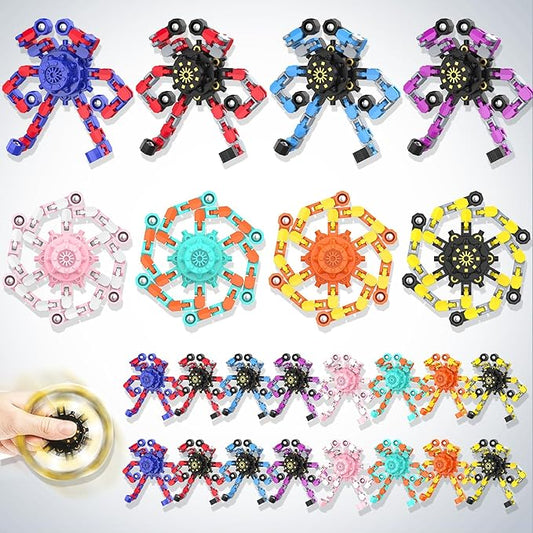 24PCS Transformable Fidget Spinner,Funny Stress Relief Sensory Fidget Toys | Deformable Chain DIY Robot Fingertip Gyros Toy Halloween Party Favors Stocking Stuffers Prizes for Kids Classroom