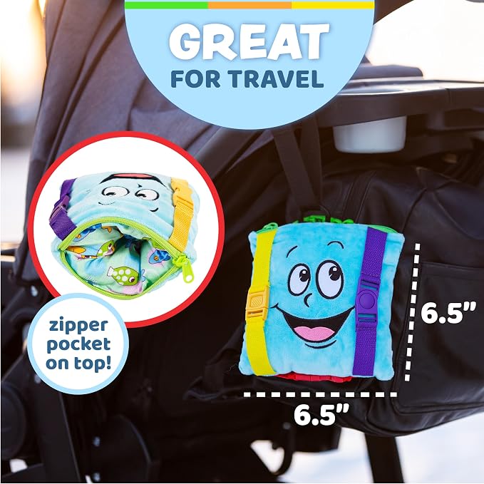 Buckle Toy, Bubbles Square, Learning Activity, Easy Travel Toy For Toddlers | Develop Motor Skills and Problem Solving, Travel Toy Perfect Car Travel Accessories for Long Trips