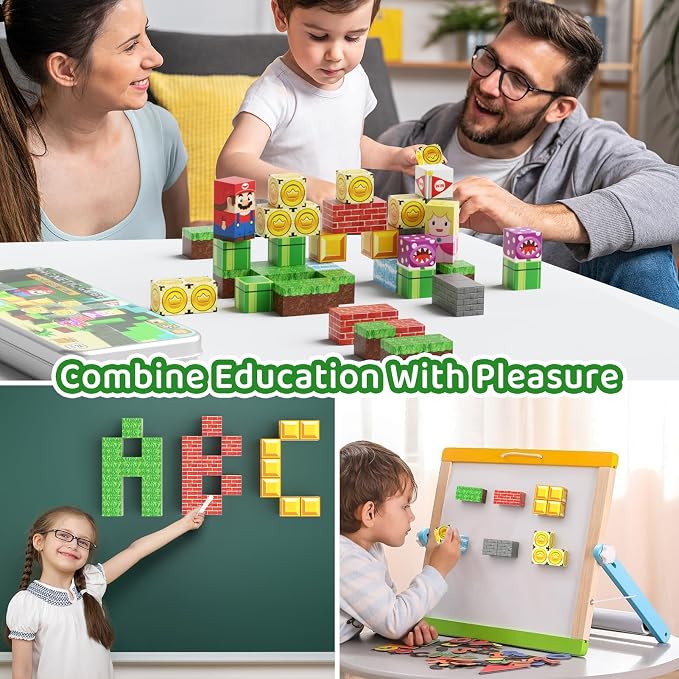 Magnetic Building Blocks Cubes for Kids: 35 PCS Travel Toys Ages 3-8 | Toddler Airplane Travel Activities Quiet Car Essentials - 35PCS Portable Stacking Bricks with Iron Storage Box for Boys Girls