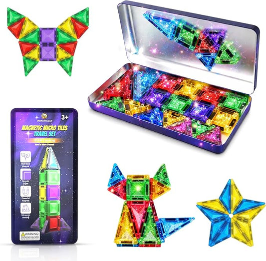 Desire Deluxe Micro Magnetic Tiles Building Blocks Toy - STEM Educational Travel Size Magnetic Blocks for Kids, Learning Sensory Montessori Toddler Magnetic Toys 3+ YO (Glitter, 18pc)