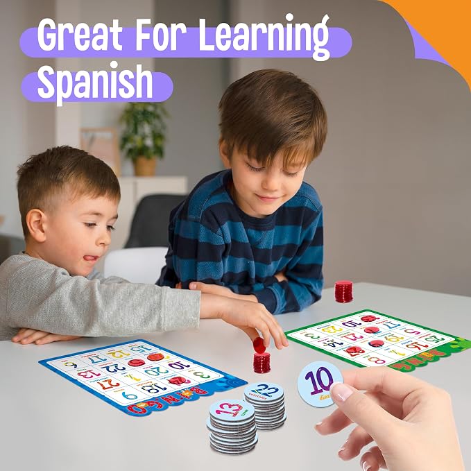 SpriteGru Spanish Bingo Game, 12 Bingo Board Spanish Letters, Numbers & Words Vocabulary Game, Early Educational Toys for Learning - Ages 4 and up, Perfect for Classroom & at Home (Up to 12 Players)