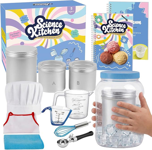 Aizweb Ice Cream Maker for Kids-Science Kits to Make Your Own Ice Cream | STEM Educational Food Science Experiments,Birthday Gifts for Boys&Girls Ages 5–14 | Includes Visual Recipes,Scoop,Cans&Whisks