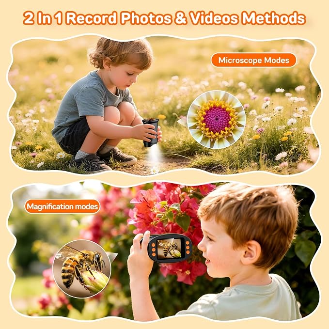 Kids Magnifying Glass 2-inch Digital Handheld Microscope for Kids | Cool Gadgets Stuff, Toys Portable STEM Science Lab Gifts, Magnifier for Coin Collection Supplies, Black