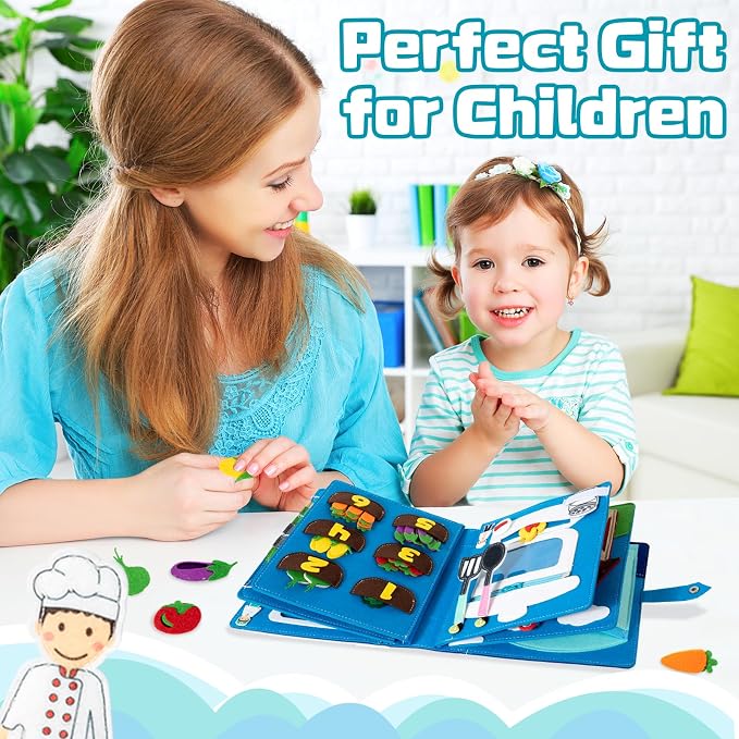 Adena Montessori Busy Board Sensory Toy, 3+ | 15+ activities: zippers, buckles, laces, shapes. Boosts fine motor & problem-solving. Travel-friendly for car/plane. Gift.