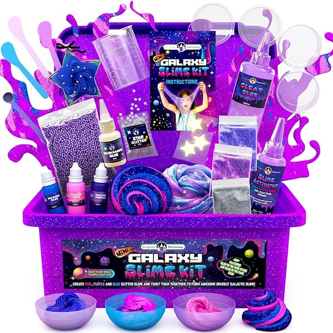 Original Stationery Mini Galaxy Slime Kit for Girls & Boys Ages 7–12, DIY Glow-in-The-Dark Slime Set with Glitter, Fun Space Craft Toy for Creative Play, Birthday Gift for Kids