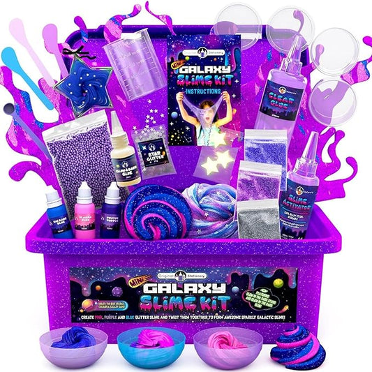 Original Stationery Mini Galaxy Slime Kit for Girls & Boys Ages 7–12, DIY Glow-in-The-Dark Slime Set with Glitter, Fun Space Craft Toy for Creative Play, Birthday Gift for Kids
