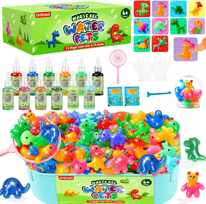 Aqua Fairy Water Gel Kit - Magic Water Elf Toy Kit - Water Pets - Dinosaurs DIY Squishy Maker Set - 12 Gels & 10 Molds - Make Your Own Squishies Sensory Toys - Water Toys - Gifts for Kids Ages 4+