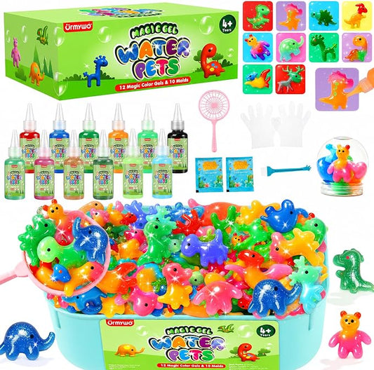 Aqua Fairy Water Gel Kit - Magic Water Elf Toy Kit - Water Pets - Dinosaurs DIY Squishy Maker Set - 12 Gels & 10 Molds - Make Your Own Squishies Sensory Toys - Water Toys - Gifts for Kids Ages 4+