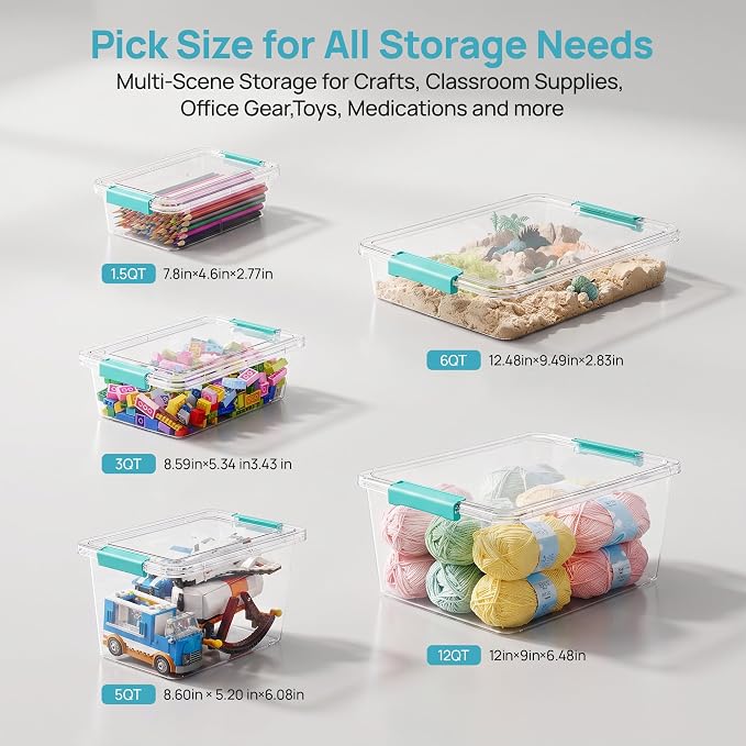 Vtopmart 6 Pack 5 Qt Clear Storage Bins with Lids for Toy & Craft Storage | Stackable Plastic Toy Bin for Home, Classroom, Plastic Art & Craft Storage Container, BPA-Free Organizer Box