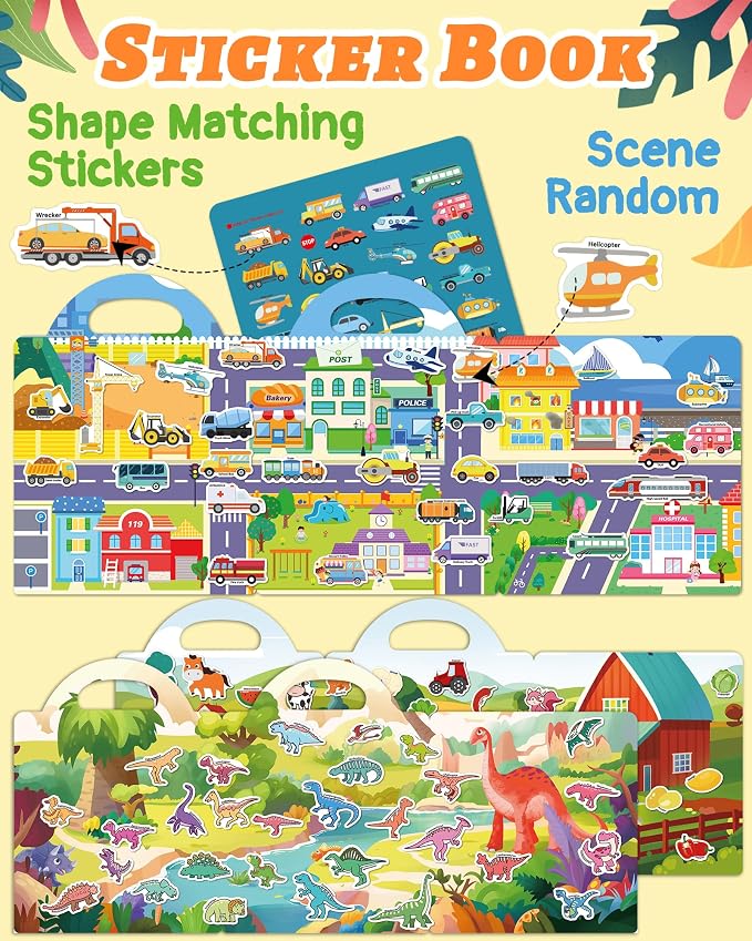 Benresive Reusable Sticker Book for Toddlers, Stickers for Kids, Travel Toy | Toddler Toys, Boys Girls Birthday Gifts, Airplane & Road Trip Essentials Kids, No Mess Waterproof Toddler Crafts Activities
