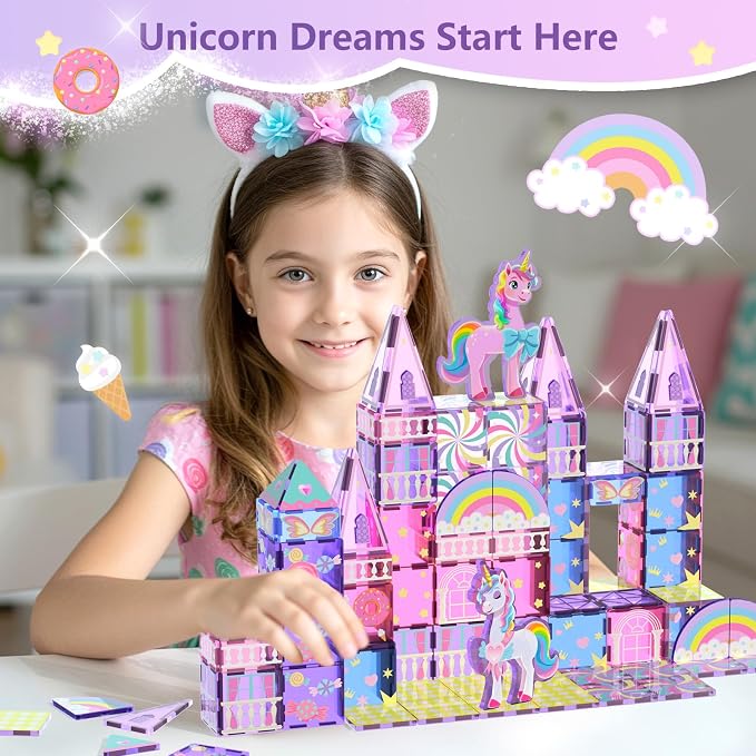 GobiDex Magnetic Building Blocks Unicorn Toys for Girls Age 4-6 | Princess Magnetic Tiles Building Toys for Kids Ages 4-8, STEM Magnet Toddler Set, Creative Birthday Gift for 3+ Year Old Girl