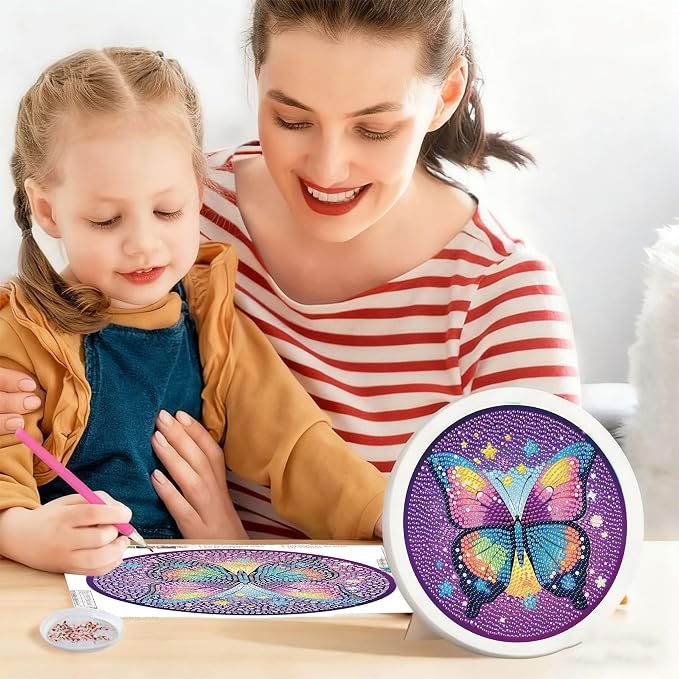 Gemozaic Butterfly Diamond Art Kits for Kids Ages 6-8-12, Round Frame, 8x8 | Cute Animal Diamond Art for Kids 6 8 9 10 12 Year Old, Easy Kid Big Gem Painting, DIY Arts and Crafts for Girl Birthday Gift