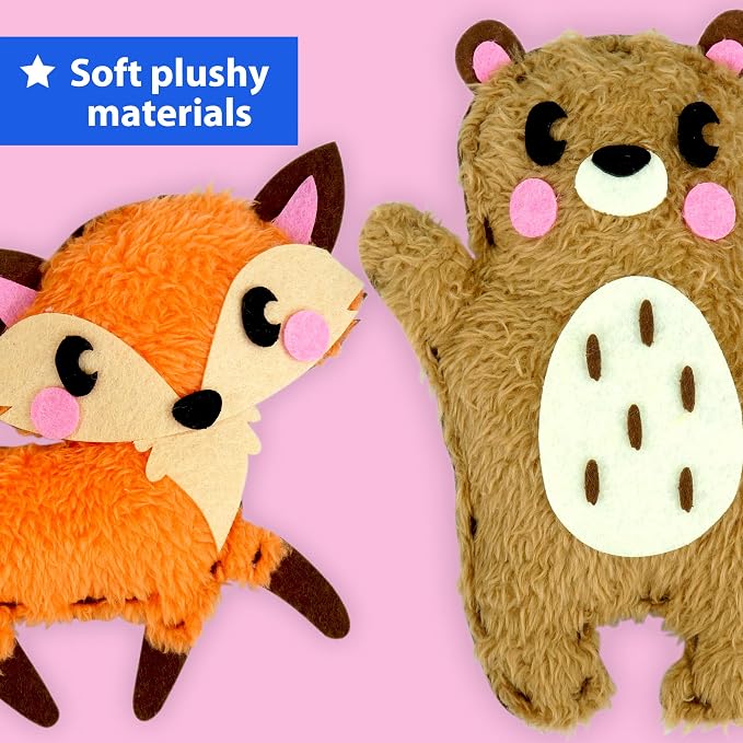 KRAFUN Woodland Animal Sewing Kit for Kids Ages 6+ | 8 Dolls | Sew 8 woodland animals: Bear, Bunny, Fox & Owl. Instructions & felt included. Beginner gift for girls & boys