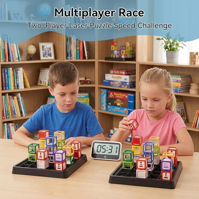 Laser Maze STEM Educational Toys for Age 8-13 Kids | Great Board Game Boy Gift to Develop Spatial Imagination Problem-Solving Concentration with 60+ 3D Challenges Puzzle Games