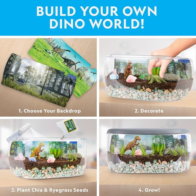National Geographic Light-Up Dinosaur Terrarium Kit for Kids Ages 6+ | Real Plants and Gemstones, Night Light, Dino Habitat, DIY Science Activity, Dinosaur Toys, Birthday Gift
