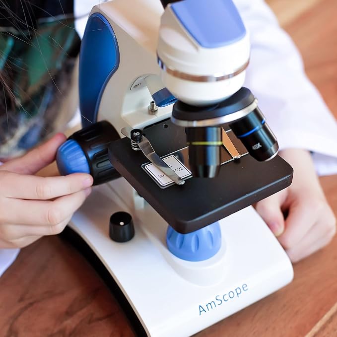 AmScope M162C-2L-PB10-WM All-Metal Compound Microscope 1000X Magnification | 40X-1000X Magnification LED Illumination All Metal Frame Includes Slides Prepared Kit Carrying Case Digital Camera Ready