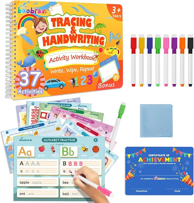Preschool Learning Activities, 37 Themes Tracing Activity Books Ages 3-8 | Toddler Handwriting Practice Kindergarten Workbooks, Travel Game Toys for Road Trip Car Airplane,Gifts for Boys Girls
