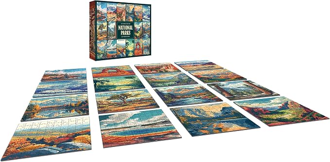 RoseArt - National Parks Jigsaw Puzzle Box Set - 16 Mini Puzzles, 100 Pieces Each - Colorful Puzzle Gift Set for Adults