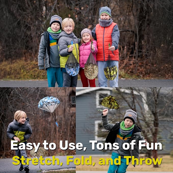 NUTTY TOYS Army Parachute Toys for Kids - Tangle Free Outdoor Flying Parachute Men, Best Small Outside Toys for 4 5 6 7 8 9 10 11 12 Year Old, Top Christmas Stocking Stuffers Idea 2026 Unique Boy Gift