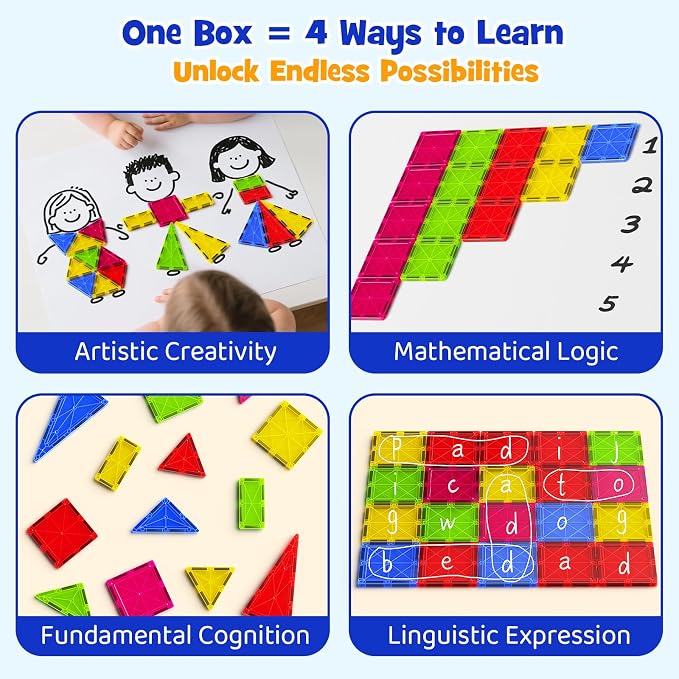 Large Magnetic Tiles for Kids: Durable Jumbo Blocks with Welded Case | 7.5cm tiles for toddlers ages 3-8. Ultrasonic welded safe magnets. Compatible with major brands. STEM Montessori learning toy