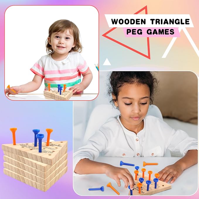 16 Packs Wooden Peg Game Tricky Triangle Peg Board Game Family Wood Puzzles Strategy Toy for Kids Adult Family Travel Gathering Jump Games