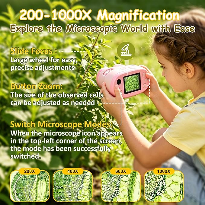 1000X Microscope for Kids, 2.0" Screen STEM Toys with 32GB Card | 1000X Magnification, 2.0" screen, Rechargeable 3-in-1 Kids Microscope with 32GB Card, Portable STEM Educational Science Toy