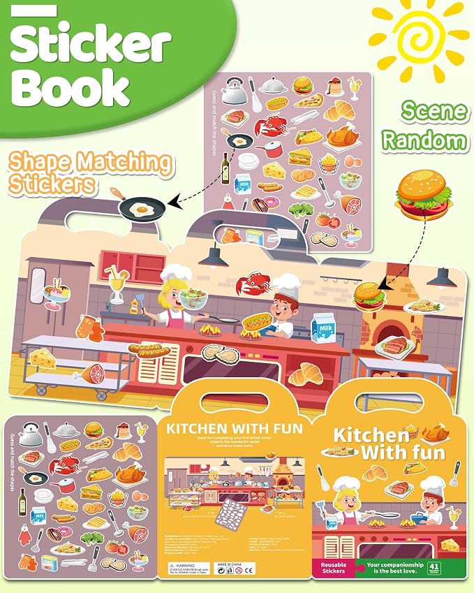 Benresive Reusable Sticker Book for Toddlers, Travel Stickers for Kids | Toddler Travel Activities Toys, Birthday Gifts for Boys & Girls, Airplane Travel & Road Trip Essentials Kids
