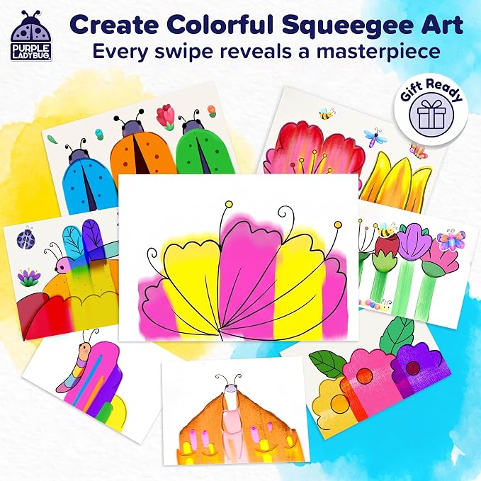 Squeegee Colour Squeeze Art Kit for Kids 4-8 - Blooms & Bugs Themed | Screen-Free Activity, Kids Painting Set with Bug Stickers, Great Birthday Gift for Creative Expression & Color Exploration