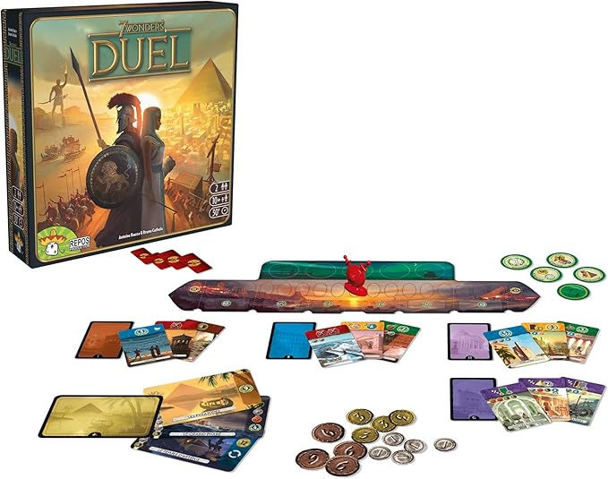 Asmodee 7 Wonders Duel Board Game BASE GAME - Intense Two-Player Battles in the Ancient World, Strategy Game for Kids and Adults, Ages 10+, 2 Players, 30 Minute Playtime | Build a civilization and outwit your rival through three Ages. Ages 10+, 2 Playe...