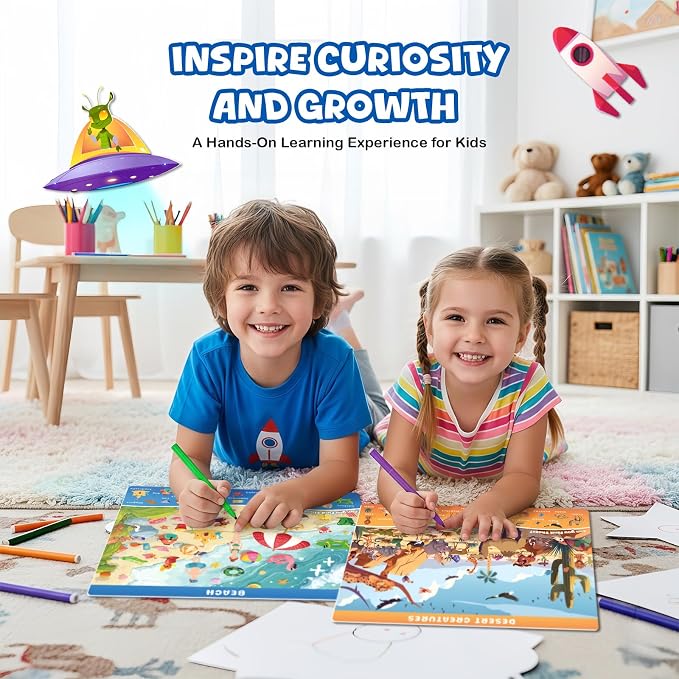 Search and Find Books for Kids Ages 3-5; Road Trip Activities for Ages 4-8, 24 Themes Activity Book with 2 Dry Erase Markers