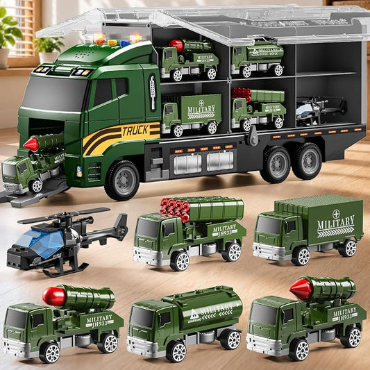 Carrier Truck Toddlers Toys for 3 4 5 6 7 Years Old Boys, Toy Truck Transport Car & Die-Cast Car and Play Mat, Military Toys Birthday Gifts for Kids 3 4 5 6 7 8+ Years Old Boys Girls