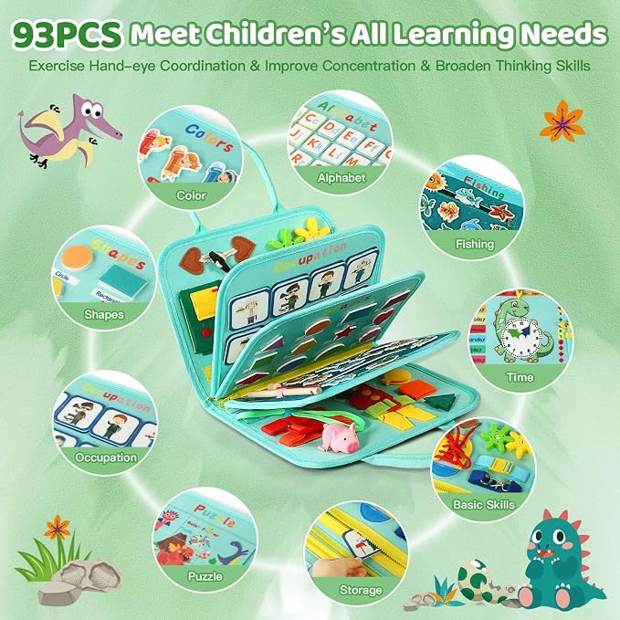 Toddler Busy Board for 1 Year Old, Montessori Toy Sensory Busy Book for Toddler 1-3 Fishing Game Fine Motor Skill, Learning Car Ride Airplane Activities Travel Essential 2-4 Birthday Gift for Boy Girl