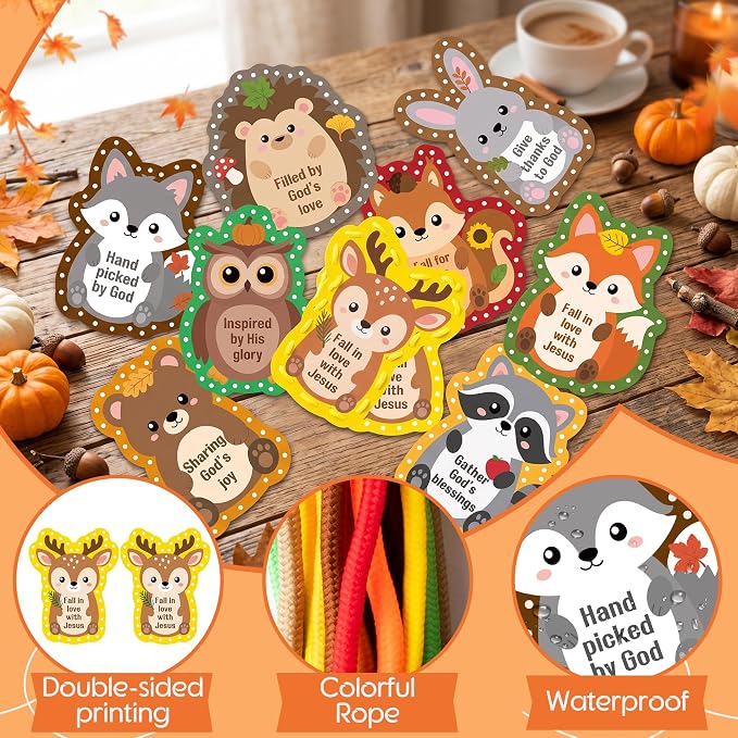 X1zuue Kids Lacing Cards, Fall Animal Sewing Card Kit, Religious Lacing Toy | 9Pcs Double Sided Sewing Cards Imagination Development Lacing Toys Games Kits for Toddlers Educational Learning Activity